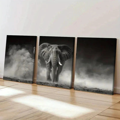 3pcs Majestic Elephant Stormy Sky Dramatic Wall Art Set Canvas Framed 40x60cm - High Quality Print 100% Australian Made Wall Canvas Ready to Hang