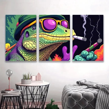 3pcs Whimsical Frog in Fashion Glasses & Hat I Wall Art Set Canvas Framed 40x60cm - High Quality Print 100% Australian Made Wall Canvas Ready to Hang