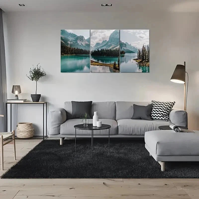 3pcs Scenic Mountain Lake Nature Painting Metal Print Ready to Hang Art