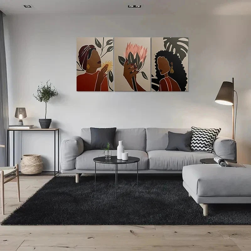3pcs Modern Abstract Women & Floral Metal Print Ready to Hang Art