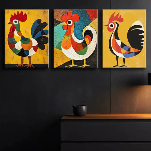 3pcs Abstract Rooster Colorful Perfect Wall Art Set Canvas Unframed - High Quality Print 100% Australian Made Wall Canvas