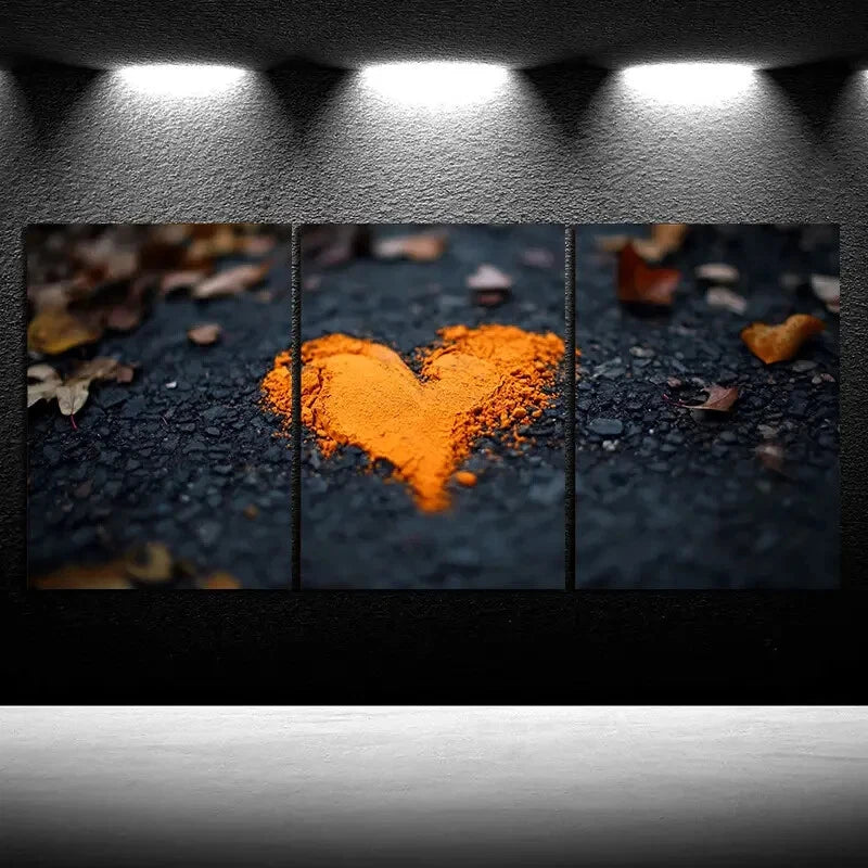 3pcs Love Made of Golden Leaves Metal Print Ready to Hang Art