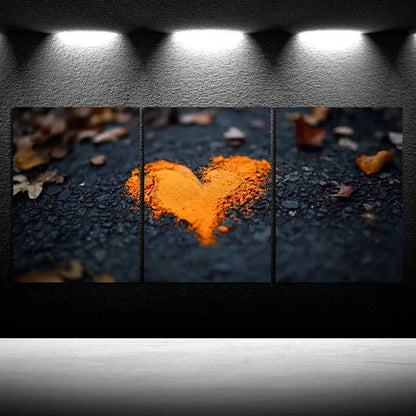 3pcs Love Made of Golden Leaves Metal Print Ready to Hang Art