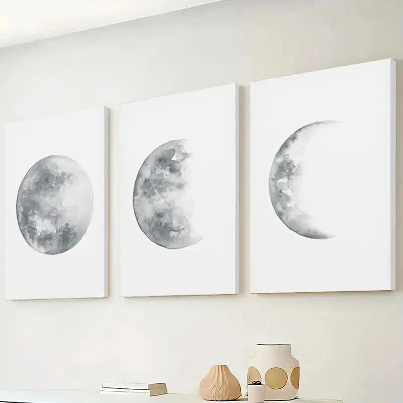 3pcs Depicting Moon Phases Wall Art Set Canvas Framed 50x70cm - High Quality Print 100% Australian Made Wall Canvas Ready to Hang