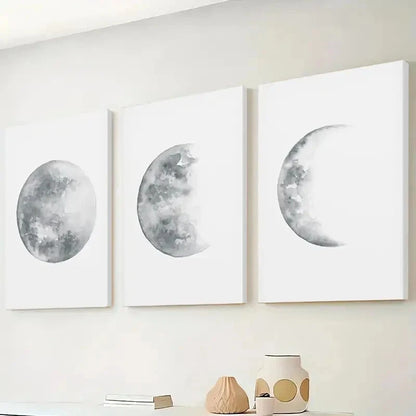 3pcs Depicting Moon Phases Wall Art Set Canvas Framed 50x70cm - High Quality Print 100% Australian Made Wall Canvas Ready to Hang