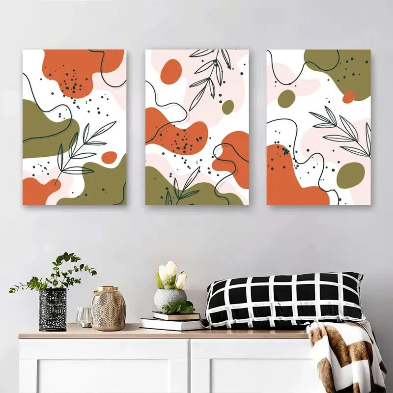 3pcs Abstract Nature Vibrant Leaf Metal Print Ready to Hang Art