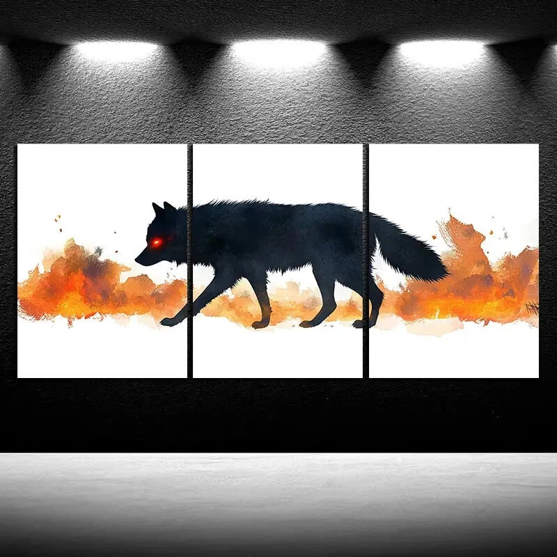 3pcs The Wolf In The Flames Stunning Red Eyes Metal Print Ready to Hang Art