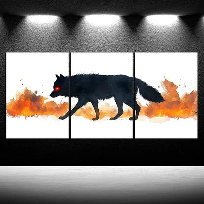 3pcs The Wolf In The Flames Stunning Red Eyes Metal Print Ready to Hang Art