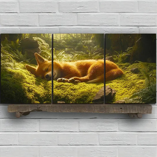 3pcs Sleeping Dog in the Forest Metal Print Ready to Hang Art