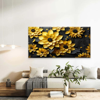 Vibrant Yellow Sunflowers Bloom Wall Art Canvas Office Home Room Framed 120x60cm