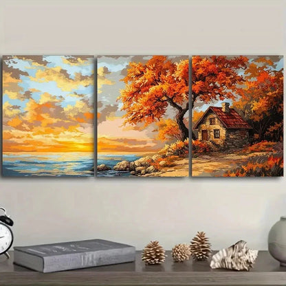 3pcs Vibrant Coastal Sunset Landscape Wall Art Set Canvas Framed 40x60cm - High Quality Print 100% Australian Made Wall Canvas Ready to Hang