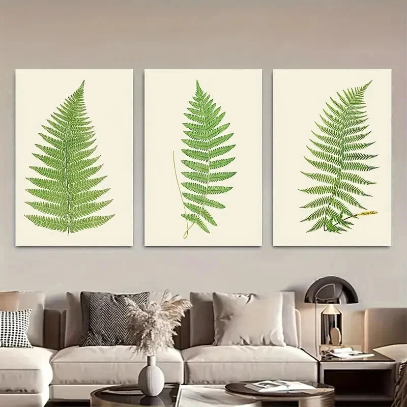 3pcs Green Fern Leaf Designs Botanical Metal Print Ready to Hang Art
