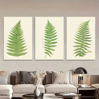3pcs Green Fern Leaf Designs Botanical Metal Print Ready to Hang Art