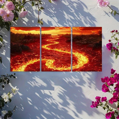 3pcs Epic Fantasy Lava River Sunset Metal Print Ready to Hang Art