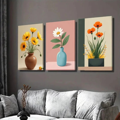 3pcs Vibrant Flower Paintings modern Floral Wall Art Set Canvas Framed 40x60cm - High Quality Print 100% Australian Made Wall Canvas Ready to Hang