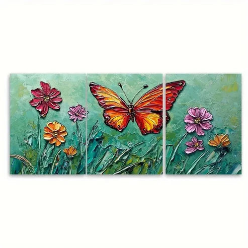 3pcs Colorful Wildflower Green Heavy Wall Art Set Canvas Unframed - High Quality Print 100% Australian Made Wall Canvas