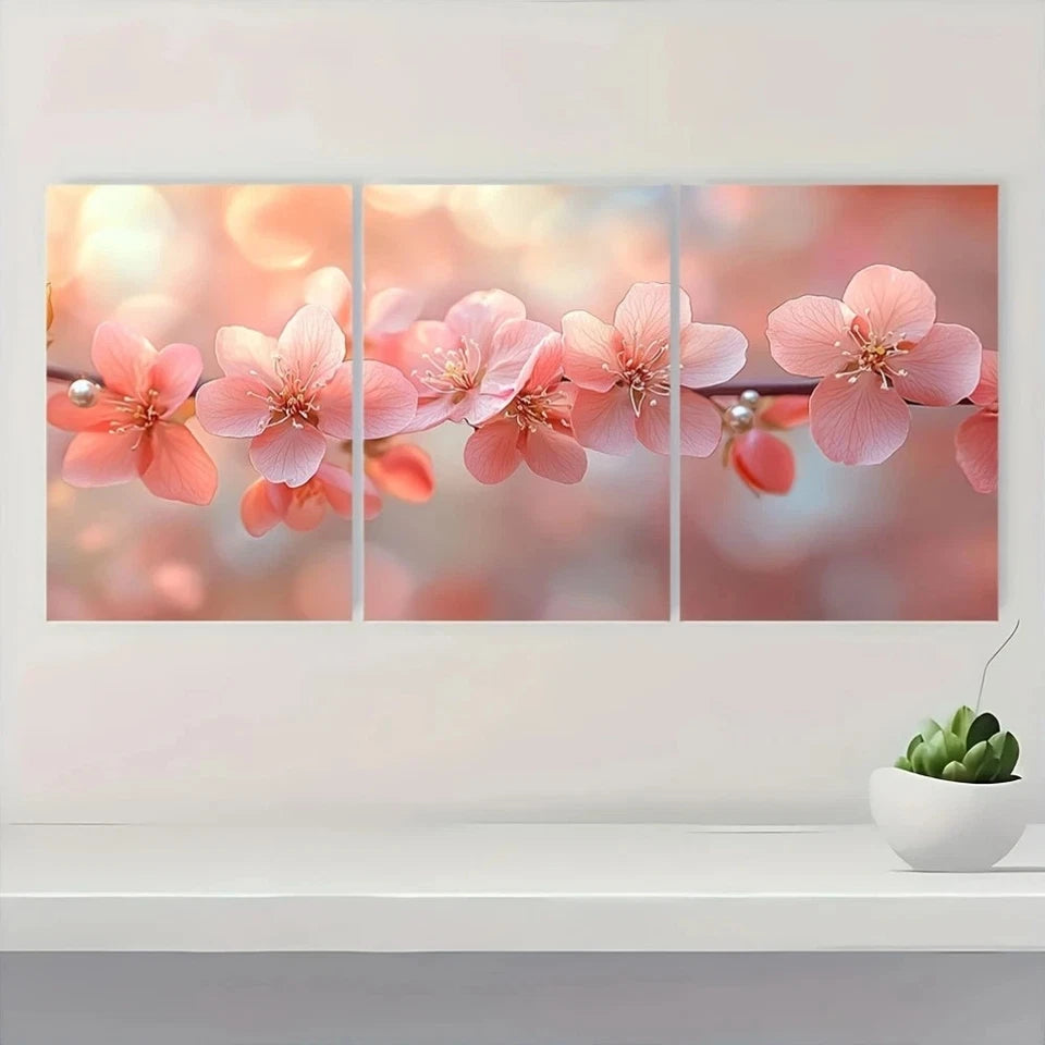 3pcs Cherry Blossom Romantic Light Pink Metal Print Ready to Hang Art