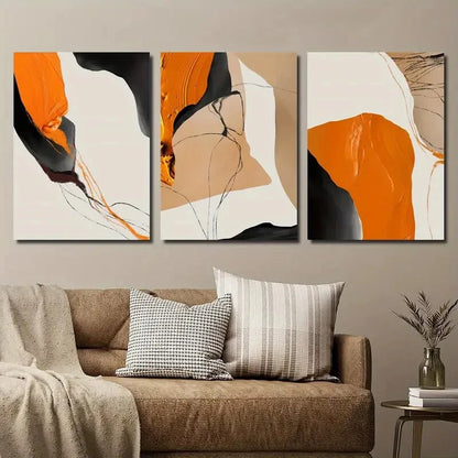 3pcs Orange Black & White Brushstroke Perfect Wall Art Set Canvas Framed 40x60cm - High Quality Print 100% Australian Made Wall Canvas Ready to Hang