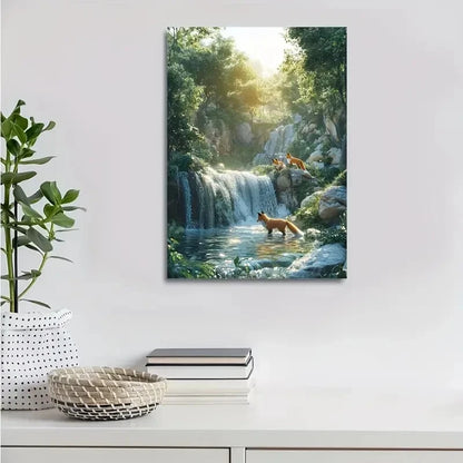 Cyberpunk Foxes Canvas Painting with Pine Painting 40x60cm Metal Print Ready to Hang