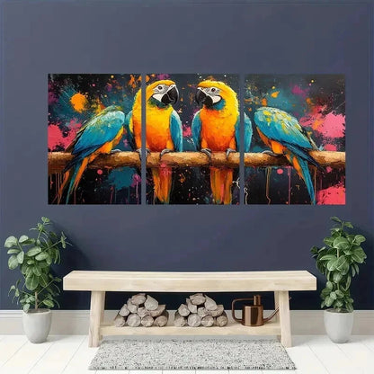 3pcs Colorful parrots Abstract Painting Wall Art Set Canvas Framed 40x60cm - High Quality Print 100% Australian Made Wall Canvas Ready to Hang