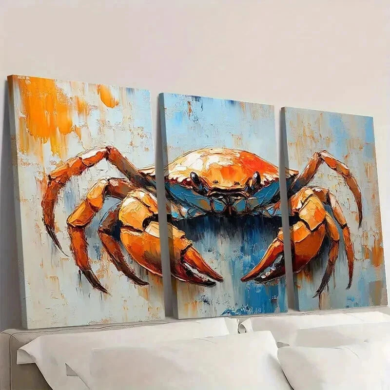 3pcs Blue & Orange Tone Crab Design Decor Wall Art Set Canvas Framed 40x60cm - High Quality Print 100% Australian Made Wall Canvas Ready to Hang