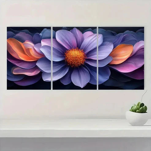 3pcs Vibrant Purple Aster Flower Perfect Wall Art Canvas Unframed - High Quality Print 100% Australian Made Wall Canvas