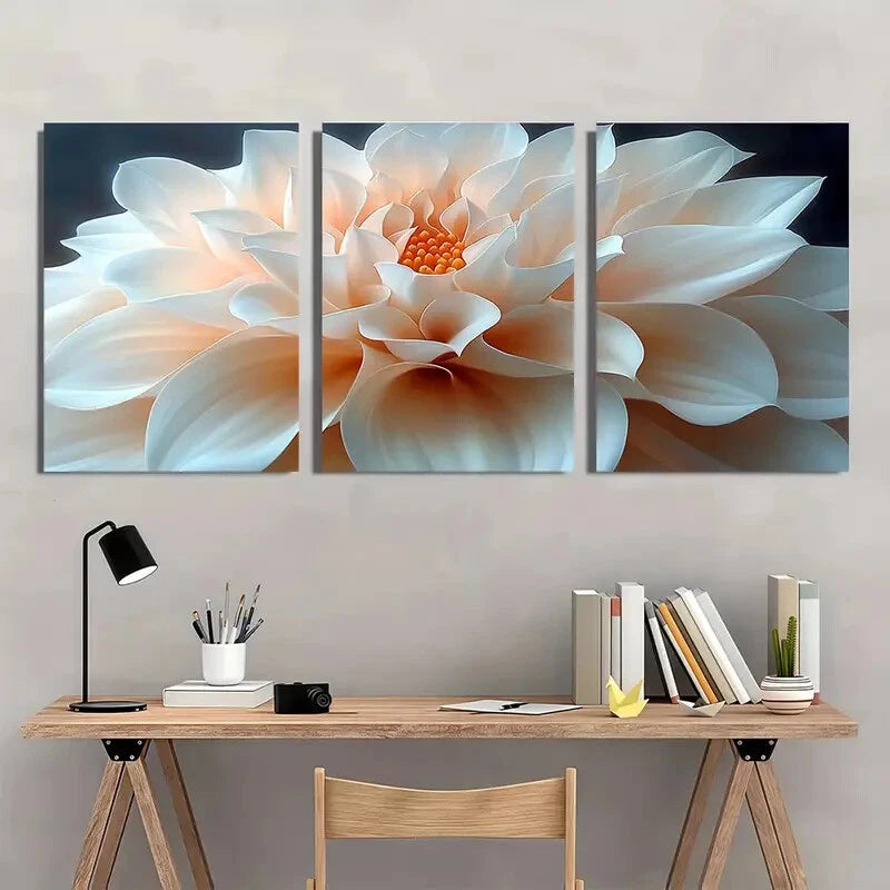 3pcs Abstract White Flower Close Up Metal Print Ready to Hang Art