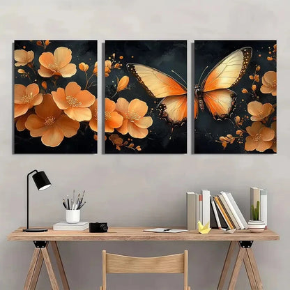 3pcs Modern Floral and Butterfly Metal Print Ready to Hang Art