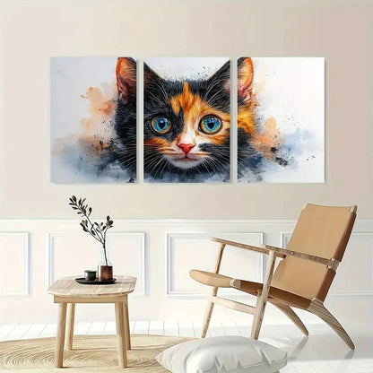 3pcs Calico Cat Cute Kitten Artwork Perfect Wall Art Set Canvas Framed 40x60cm - High Quality Print 100% Australian Made Wall Canvas Ready to Hang
