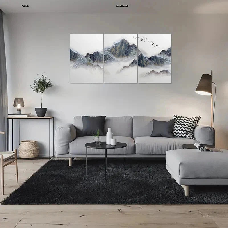 3pcs Abstract Mountain Black & White Metal Print Ready to Hang Art