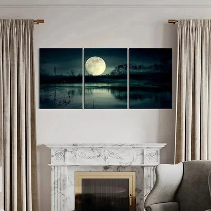 3pcs Full Moon at Night Scene Decoration Wall Art Set Canvas Framed 40x60cm - High Quality Print 100% Australian Made Wall Canvas Ready to Hang