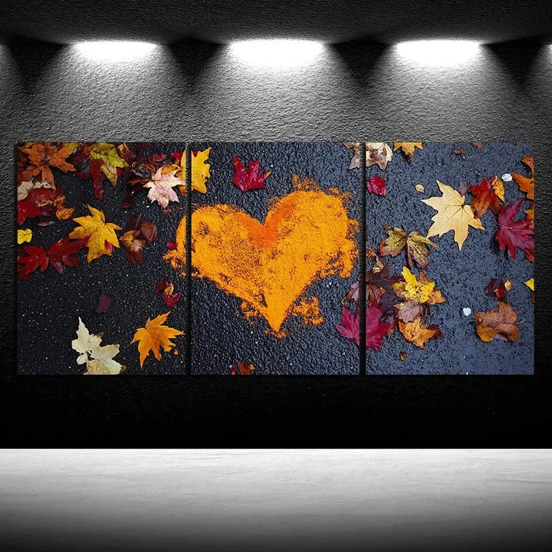 3pcs Love Made Of Leaves Colourful Leaves Metal Print Ready to Hang Art
