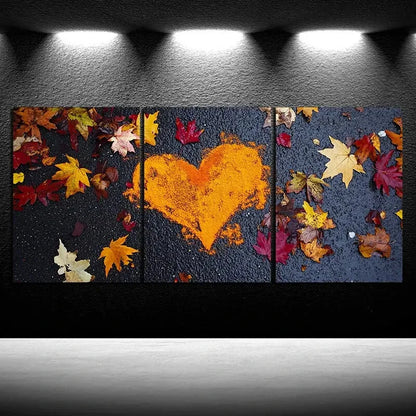 3pcs Love Made Of Leaves Colourful Leaves Metal Print Ready to Hang Art