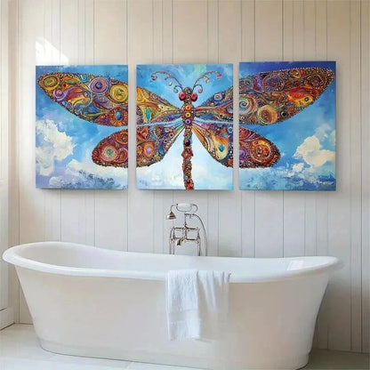 3pcs Vibrant Dragonfly Colorful Abstract Perfect Wall Art Set Canvas Framed 40x60cm - High Quality Print 100% Australian Made Wall Canvas Ready to Hang