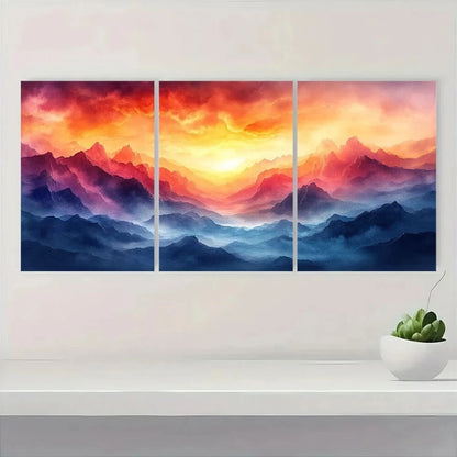 3pcs Abstract Rainbow Mountain Sunset Metal Print Ready to Hang Art