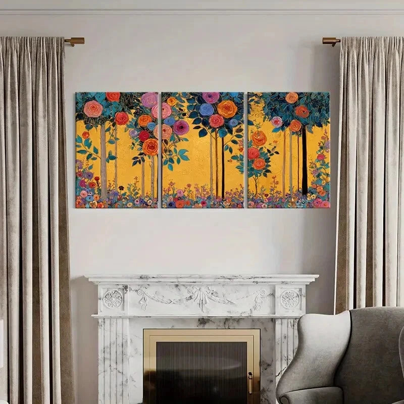 3pcs Vibrant Colorful Floral & Abstract Garden Metal Print Ready to Hang Art
