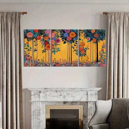 3pcs Vibrant Colorful Floral & Abstract Garden Metal Print Ready to Hang Art