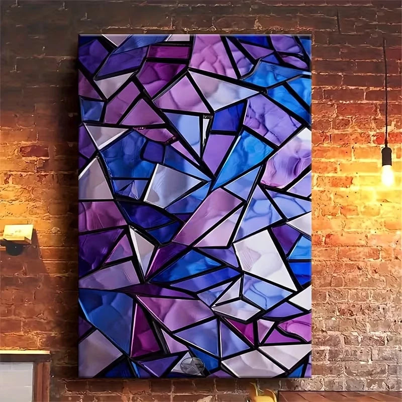 Violet Mosaic Abstract Geometric Oil Painting Metal Print Ready to Hang