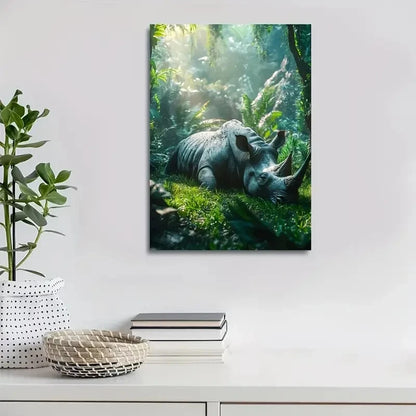 Rhino in Jungle Fantasy Scene Painting 40x60cm Metal Print Ready to Hang