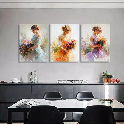 3pcs Elegant Flower Bright Bouquet Girl Perfect Wall Art Set Canvas Framed 40x60cm - High Quality Print 100% Australian Made Wall Canvas Ready to Hang