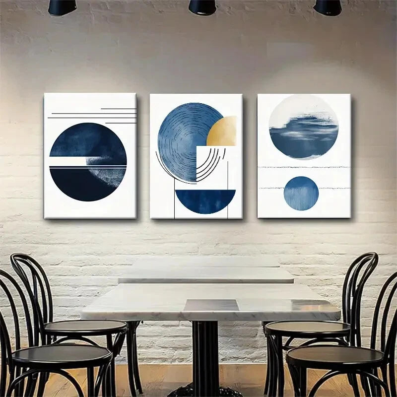 3pcs Modern Geometric Abstract Blue Perfect Wall Art Set Canvas Framed 40x60cm - High Quality Print 100% Australian Made Wall Canvas Ready to Hang