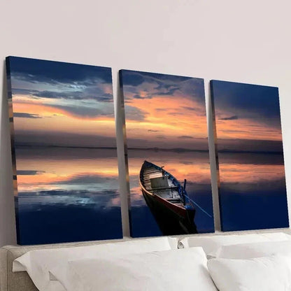 3pcs Boat on Middle of The Sea at Sunset Wall Art Set Canvas Framed 40x60cm - High Quality Print 100% Australian Made Wall Canvas Ready to Hang