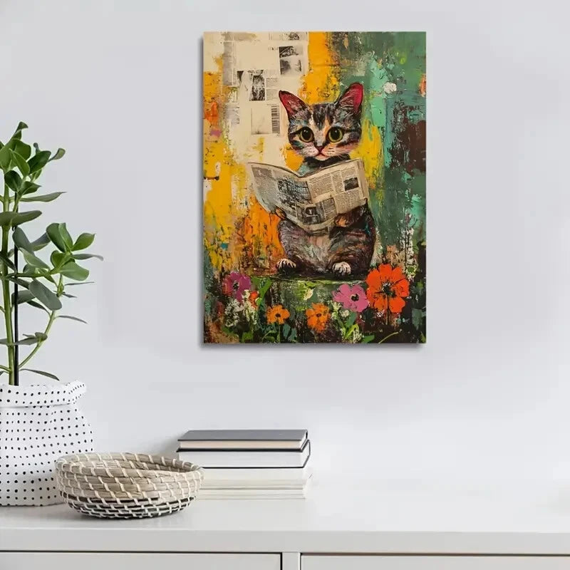 Whimsy Woodland Cat Contemporary Painting 40x60cm Metal Print Ready to Hang