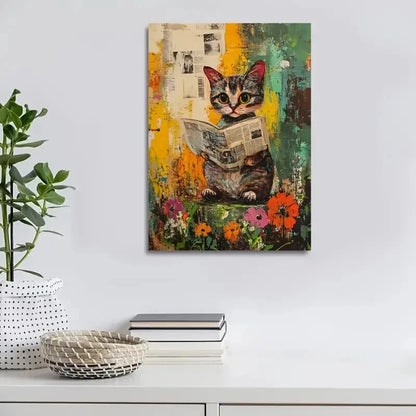 Whimsy Woodland Cat Contemporary Painting 40x60cm Metal Print Ready to Hang