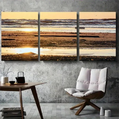 3pcs Ocean View Sunset Beach Coastal Metal Print Ready to Hang Art