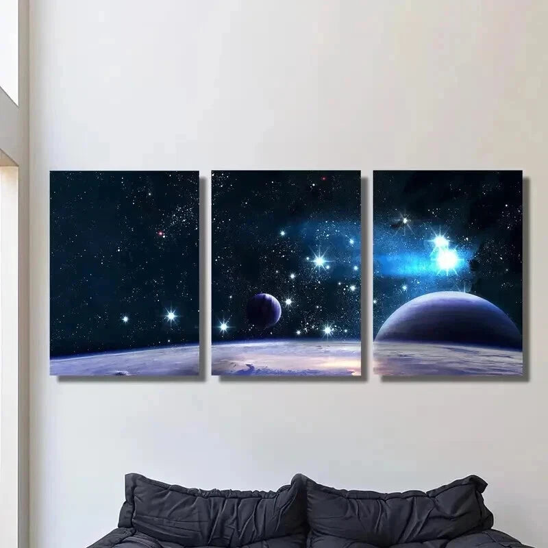 3pcs Space Galaxy Science Fiction Planets Wall Art Set Canvas Framed 40x60cm - High Quality Print 100% Australian Made Wall Canvas Ready to Hang