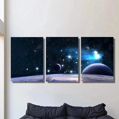 3pcs Space Galaxy Science Fiction Planets Wall Art Set Canvas Framed 40x60cm - High Quality Print 100% Australian Made Wall Canvas Ready to Hang