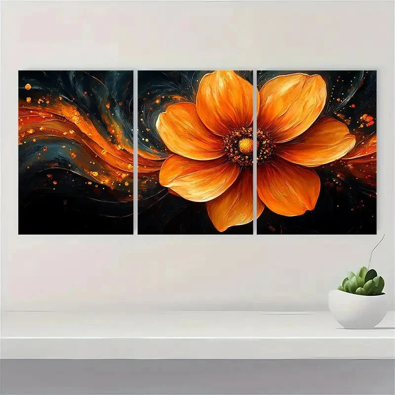 3pcs  Orange Flower Painting QW   Wall Art Set Canvas Framed 60x90cm - High Quality Print 100% Australian Made Wall Canvas Ready to Hang