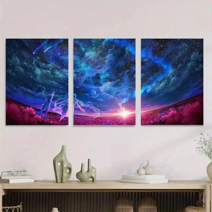 3pcs Starry Night Sky Vibrant Cosmic Scene Metal Print Ready to Hang Art