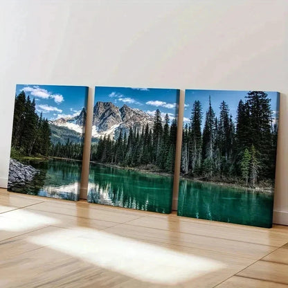 3pcs Mountains Forest River Nature Theme Wall Art Set Canvas Framed 40x60cm - High Quality Print 100% Australian Made Wall Canvas Ready to Hang